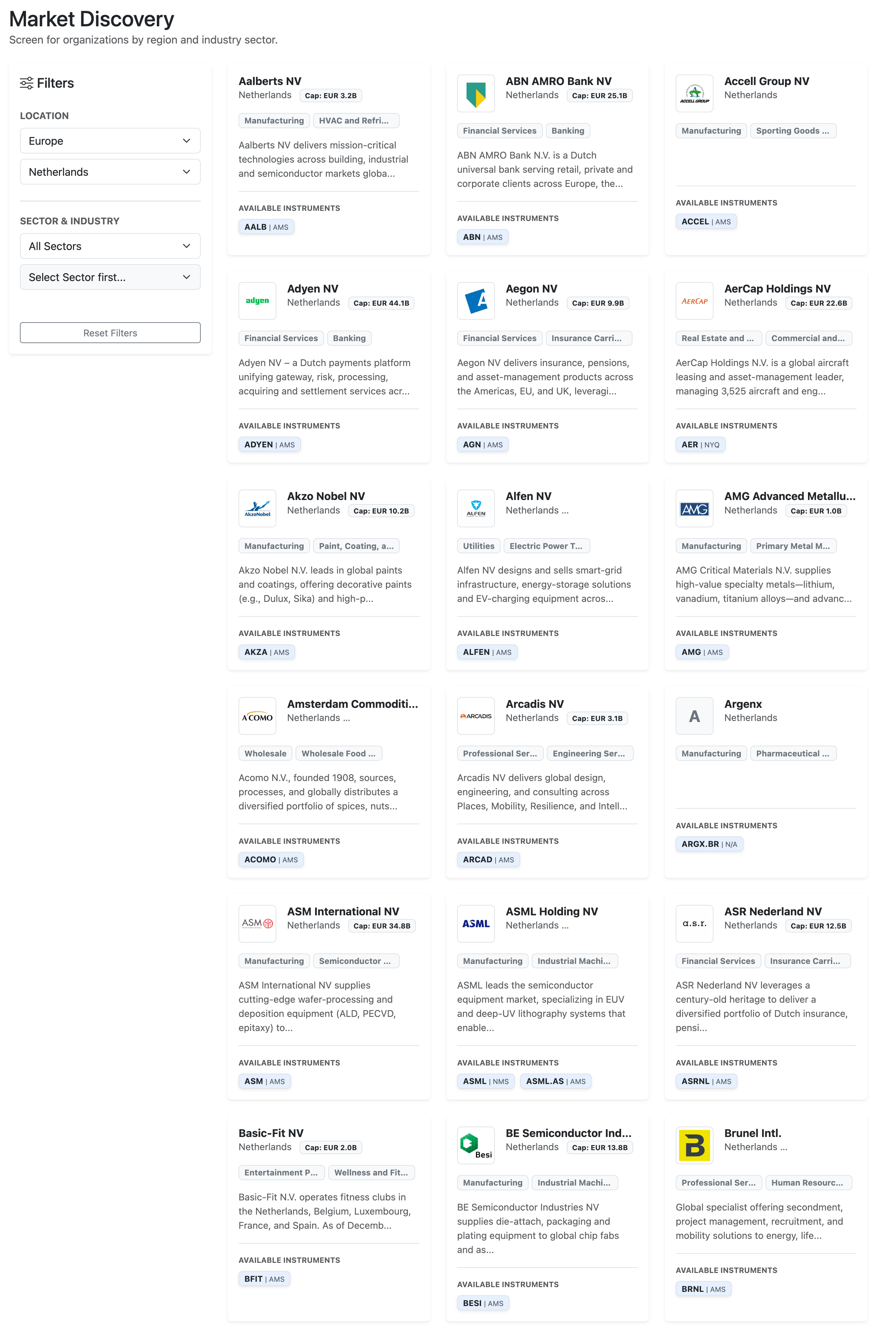 Global Market Screener Filters and Results